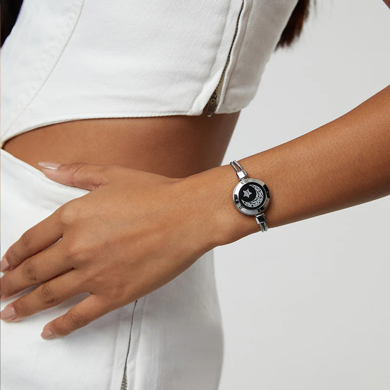 Sun & Moon Touch Bracelets with Snake Chain (Black+Silver) - Image 7
