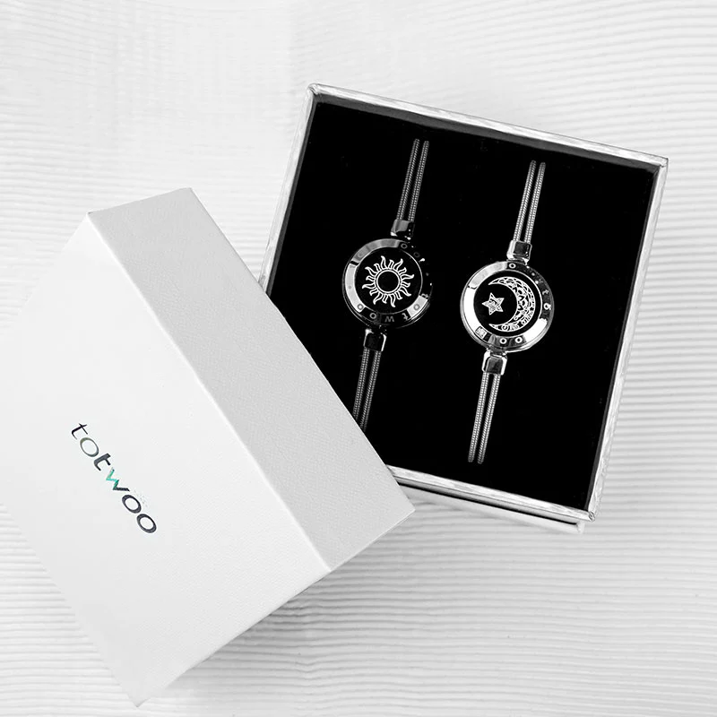 Sun & Moon Touch Bracelets with Snake Chain (Black+Silver) - Image 8