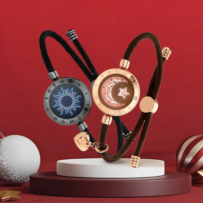 [Connected in Red Gift Packaging] Sun&Moon Touch Bracelets with Milan Rope (Black+Brown) - Image 4