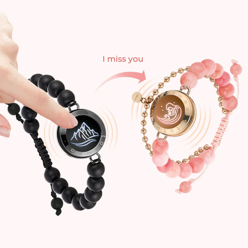 Mountain & Sea Touch Bracelets with Beaded Black Agate and Pink Persian Jade - Image 2
