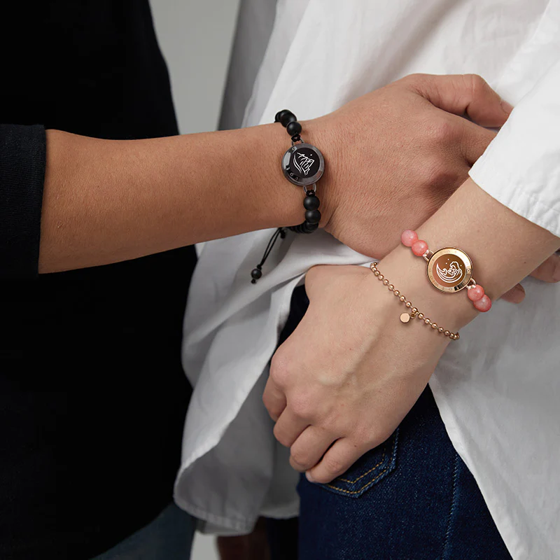 Mountain & Sea Touch Bracelets with Beaded Black Agate and Pink Persian Jade - Image 4