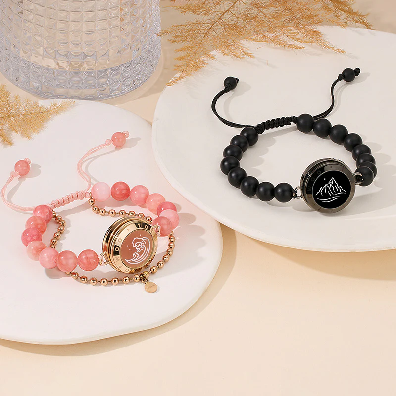 Mountain & Sea Touch Bracelets with Beaded Black Agate and Pink Persian Jade - Image 5
