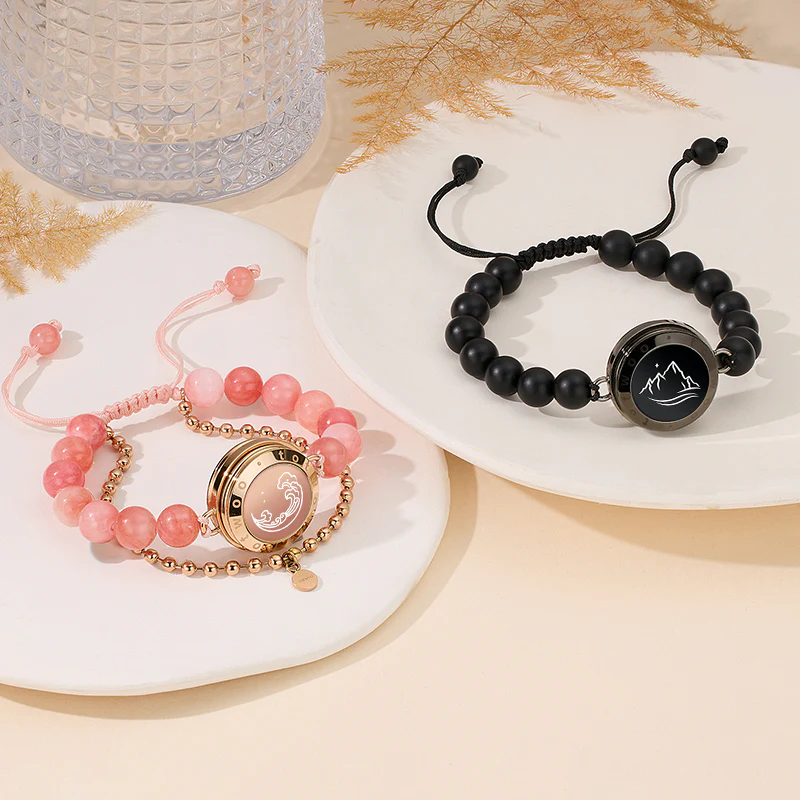 Mountain & Sea Touch Bracelets with Black Agate and Pink Persian Jade - Image 4