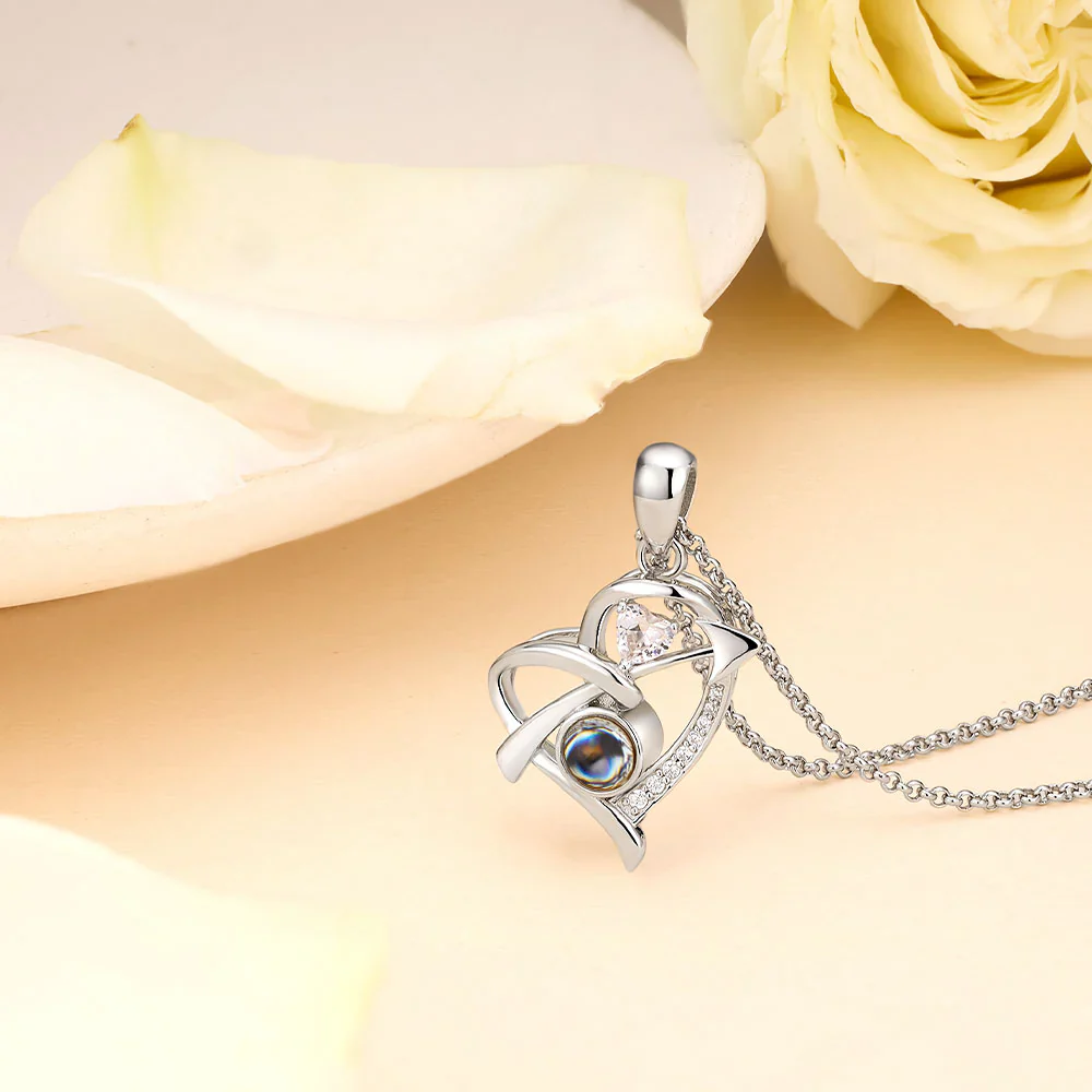 Personalized 925 Silver Heart Arrow Photo Projection Necklace - Image 3