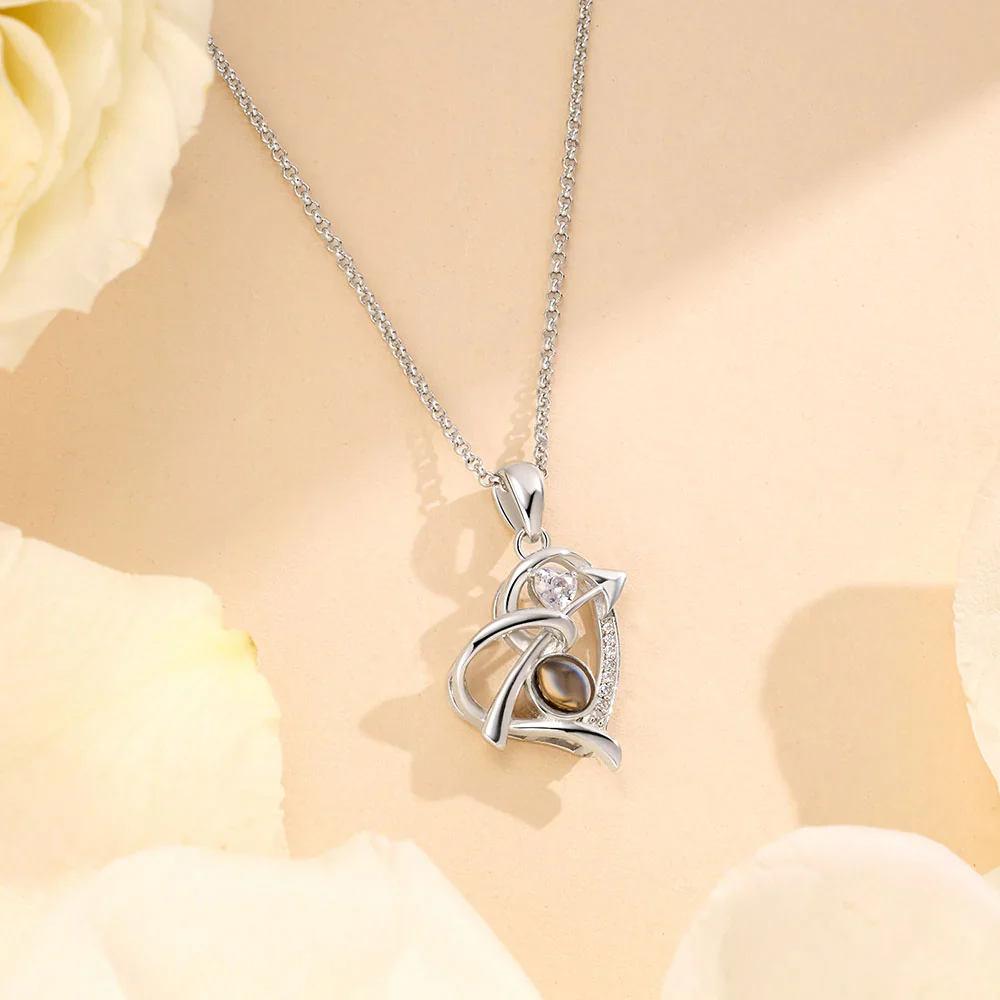 Personalized 925 Silver Heart Arrow Photo Projection Necklace - Image 4