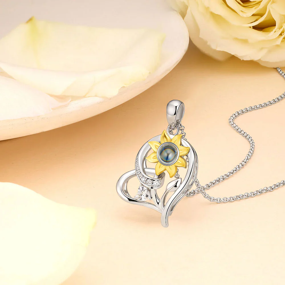 Personalized 925 Silver Sunflower Projection Photo Necklace - Image 3