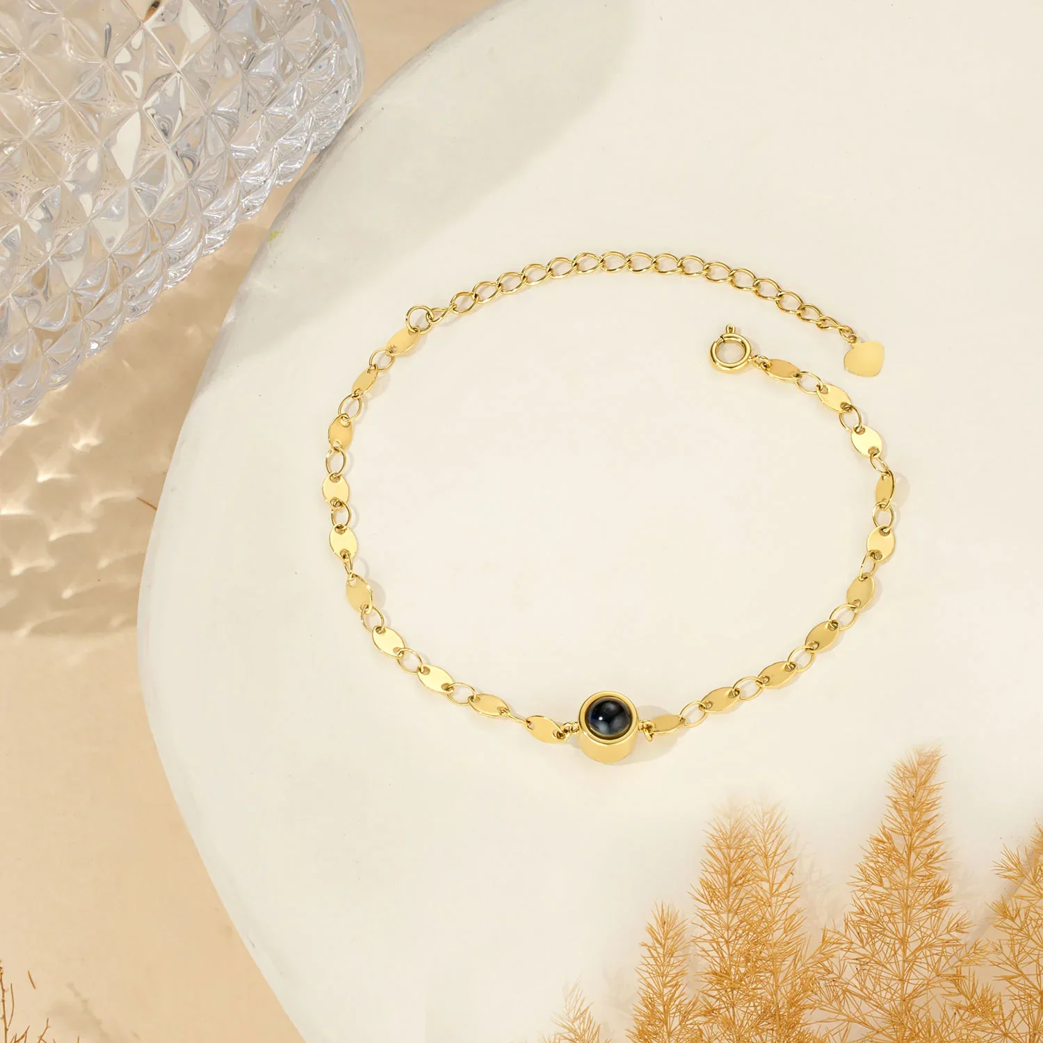 Personalized Olive Shaped Chain Photo Projection Bracelet - Image 3