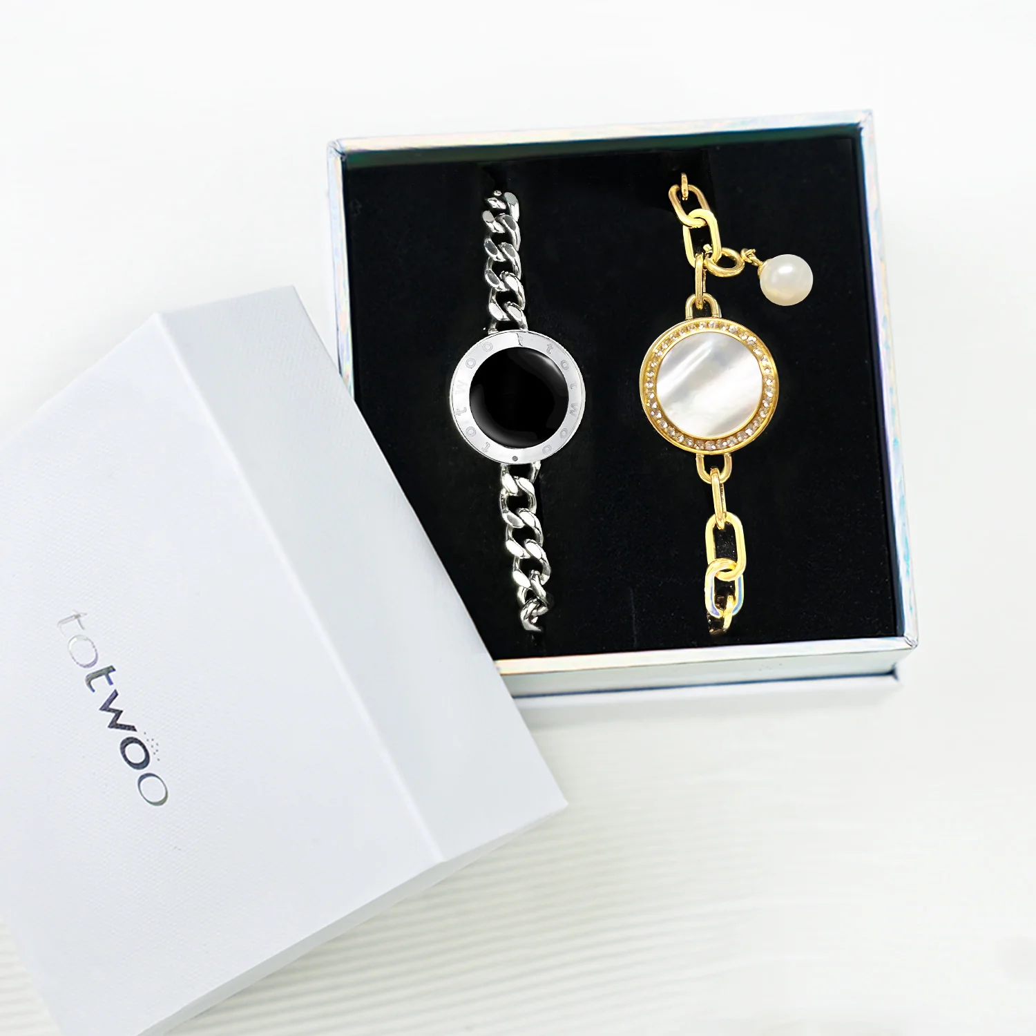 Soulmate 2.0 Touch Bracelets Set(Silver Cuban Chain+Gold Paperclip Chain) - Image 10