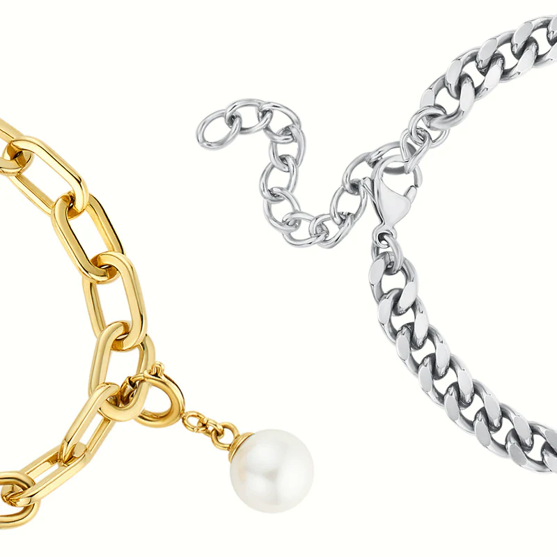 Soulmate 2.0 Touch Bracelets Set(Silver Cuban Chain+Gold Paperclip Chain) - Image 3