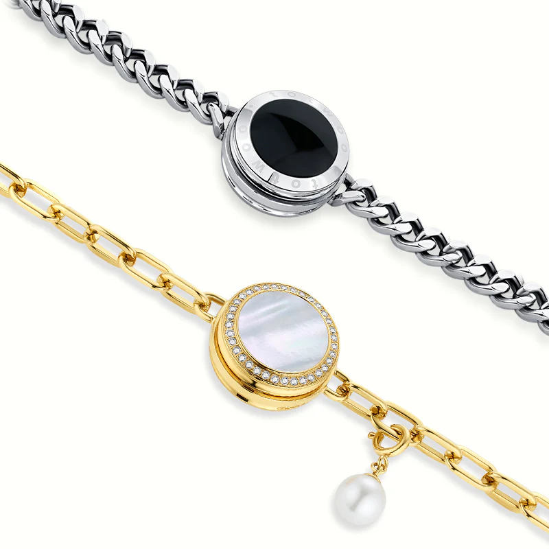 Soulmate 2.0 Touch Bracelets Set(Silver Cuban Chain+Gold Paperclip Chain) - Image 4