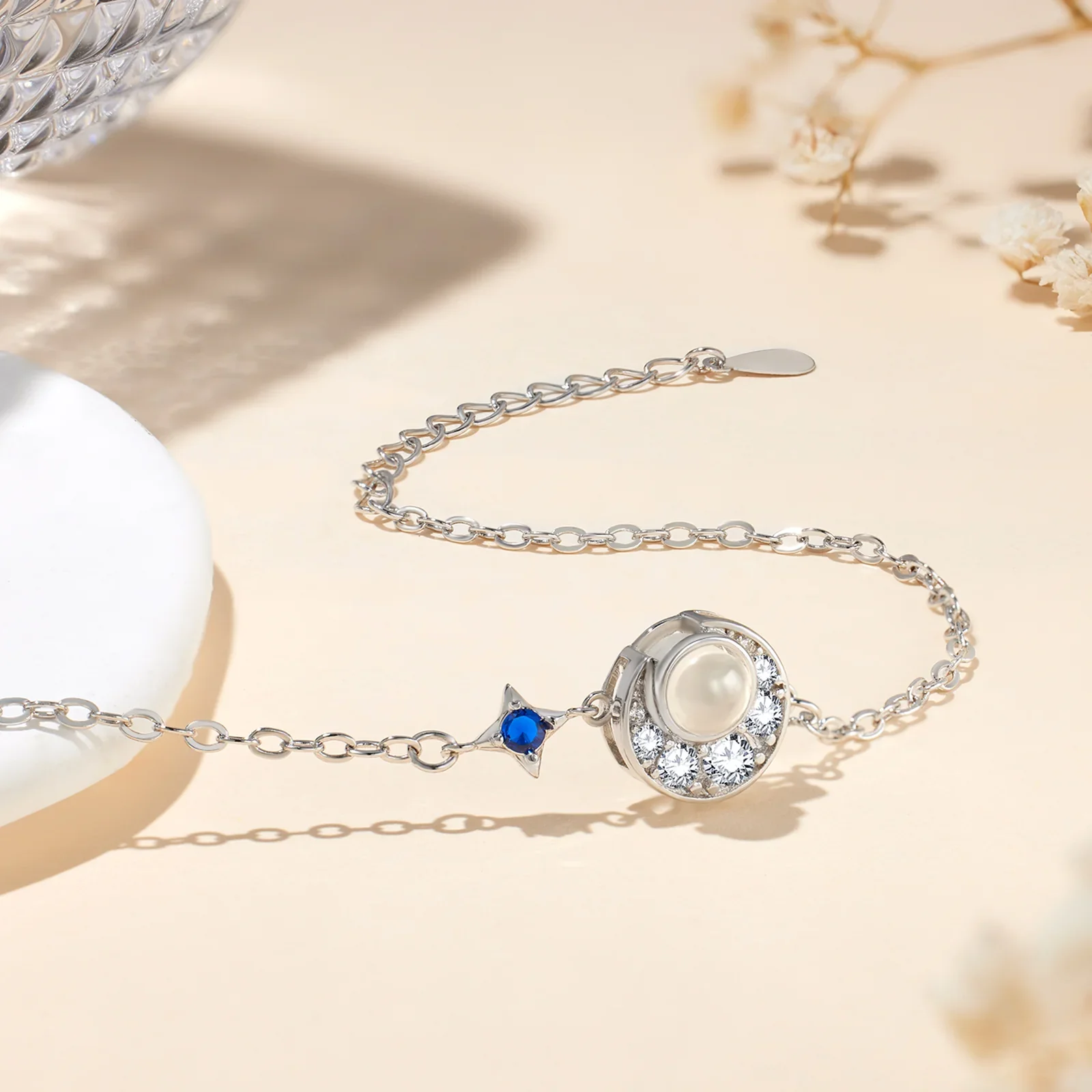 925 Silver Star & Moon Photo Bracelet with Enhanced Projection Stone - Image 4