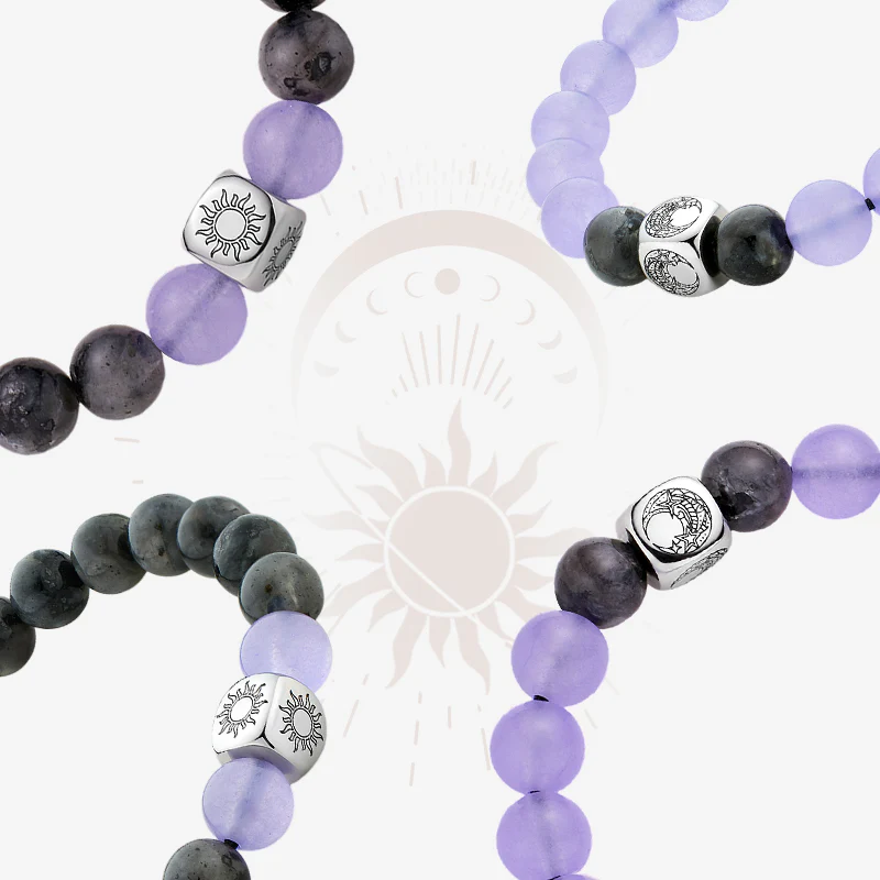 Sun&Moon Beaded Bracelets in Purple and Black - Image 5