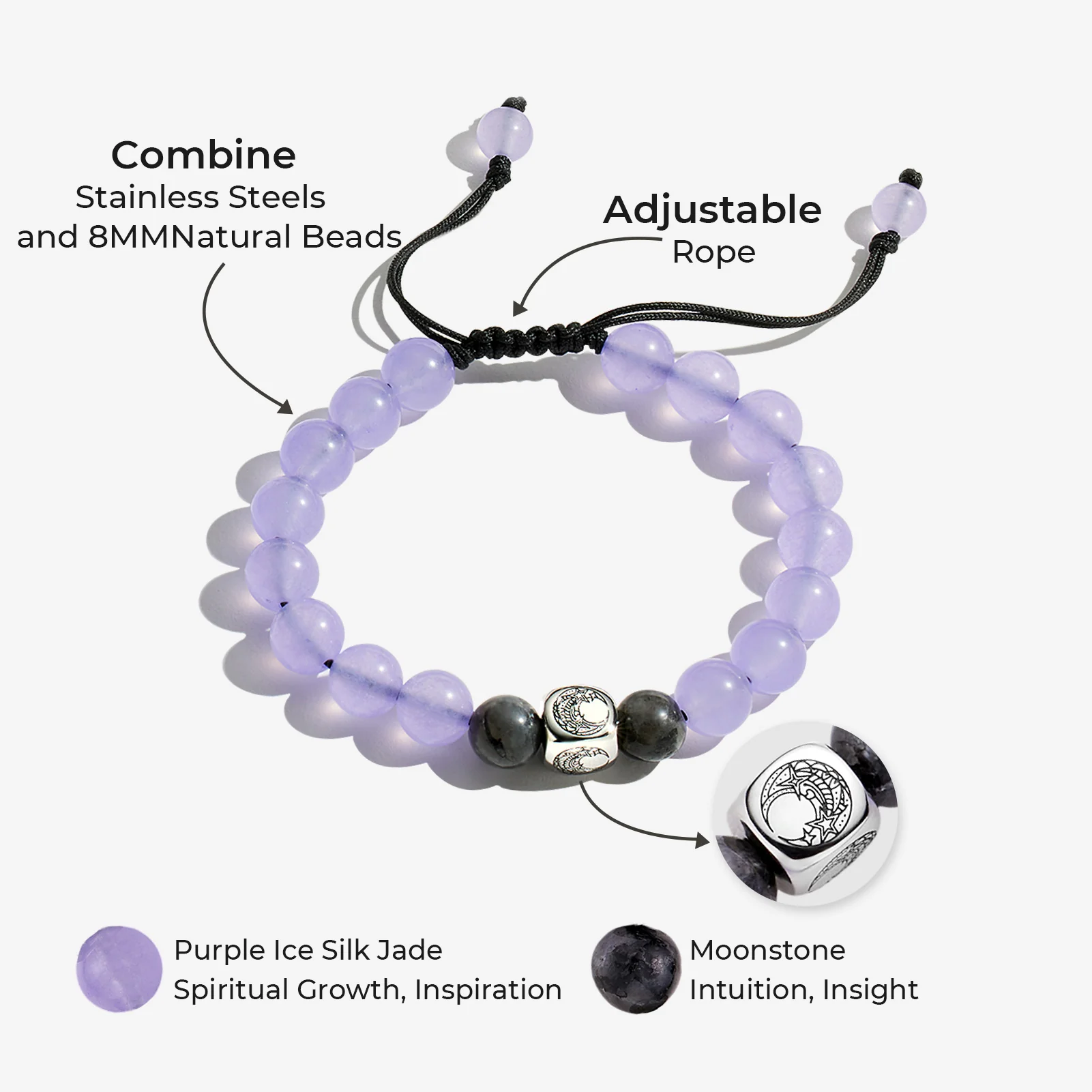 Sun&Moon Beaded Bracelets in Purple and Black - Image 8