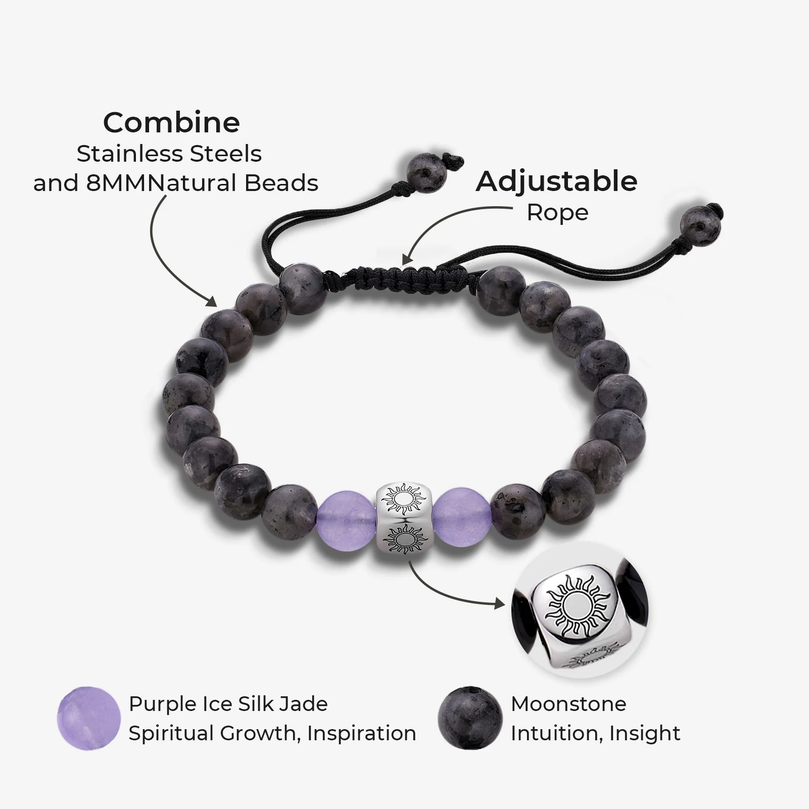 Sun&Moon Beaded Bracelets in Purple and Black - Image 9