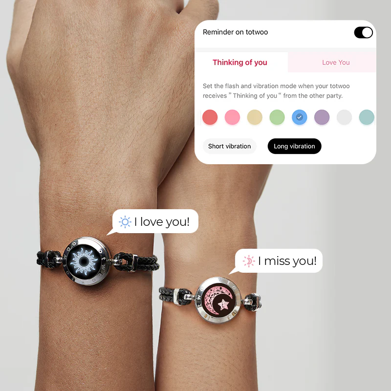Sun&Moon Touch Bracelets with Braided Leather Rope(Black+Black) - Image 5