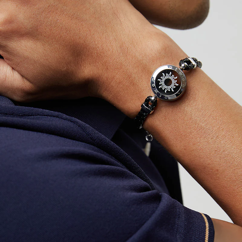 Sun&Moon Touch Bracelets with Braided Leather Rope(Black+Black) - Image 7