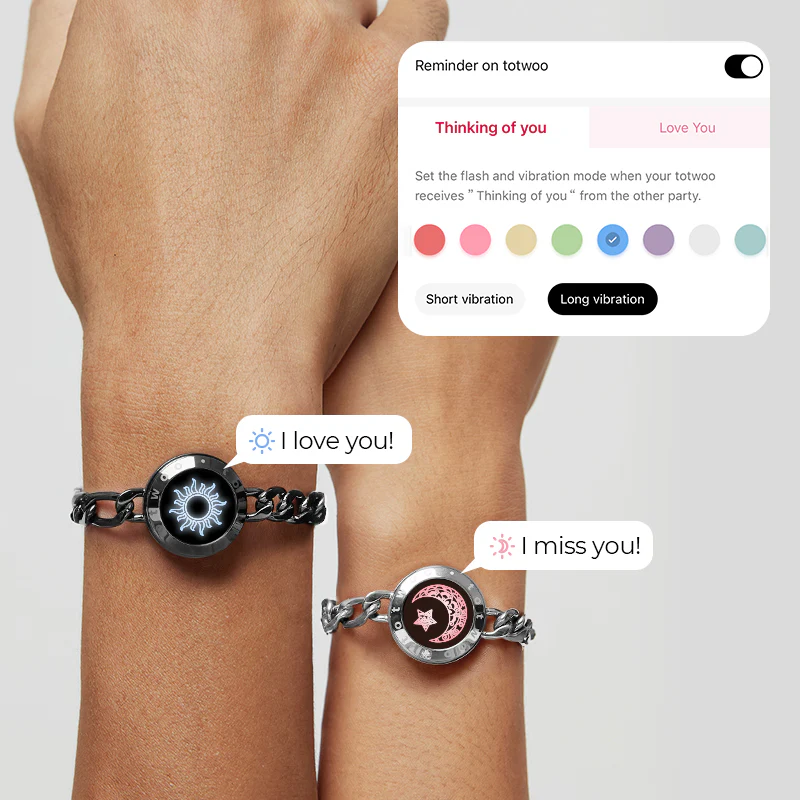 Sun & Moon Touch Bracelets with Figaro Chain (Black+Silver) - Image 4