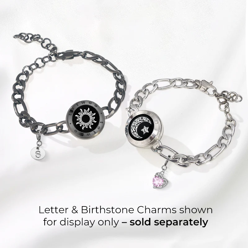 Sun & Moon Touch Bracelets with Figaro Chain (Black+Silver) - Image 6