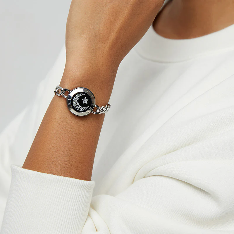 Sun & Moon Touch Bracelets with Figaro Chain (Black+Silver) - Image 7