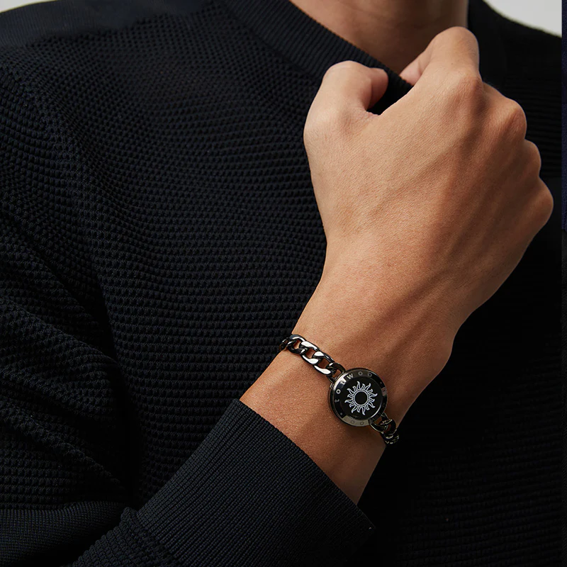 Sun & Moon Touch Bracelets with Figaro Chain (Black+Silver) - Image 8