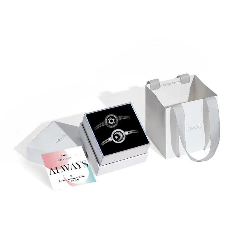 Sun & Moon Touch Bracelets with Figaro Chain (Black+Silver) - Image 9