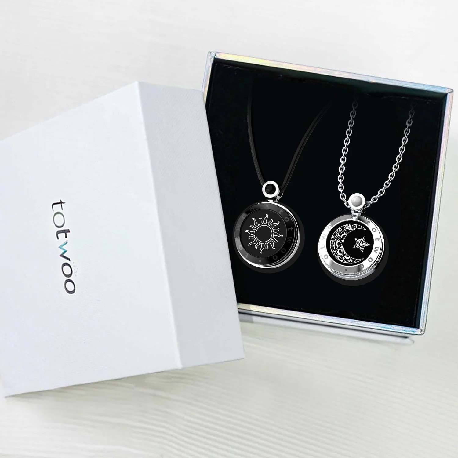 Sun&Moon Touch Necklaces with Natural Agate Set for Two - Image 13
