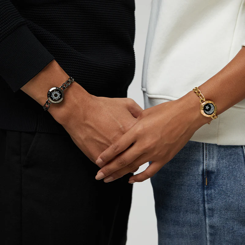 Sun&Moon Touch Bracelets with Figaro Chain(Black+Gold) - Image 4