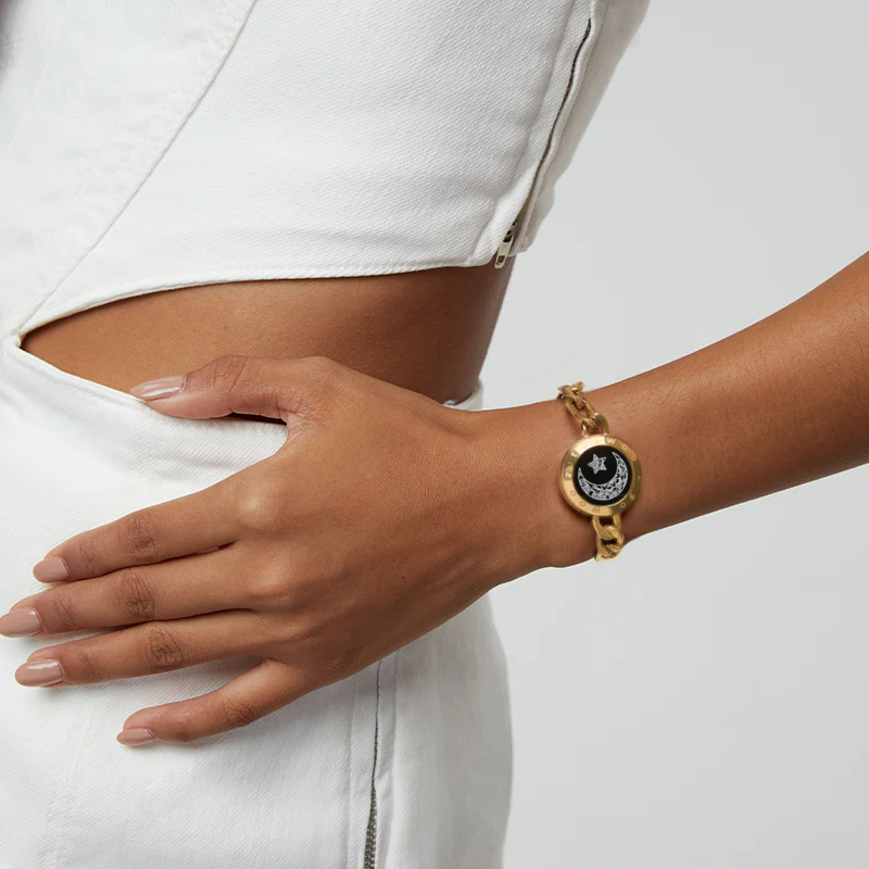 Sun&Moon Touch Bracelets with Figaro Chain(Black+Gold) - Image 6