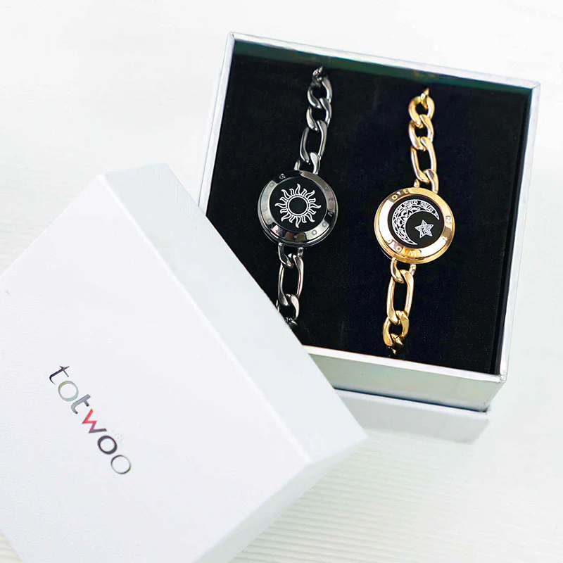 Sun&Moon Touch Bracelets with Figaro Chain(Black+Gold) - Image 8