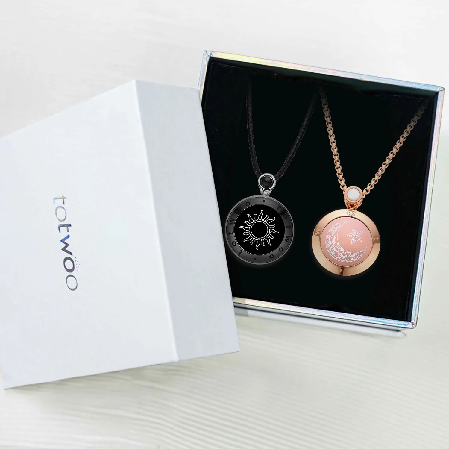 Sun & Moon Touch Necklaces with Agate (Black + Rose Gold) - Image 9